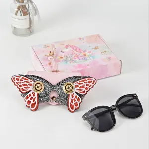Cute Quirky PU Sunglasses Case Portable Glasses Bag with Hanging Buckle, Color:  Butterfly Flower Ring Pink