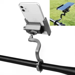 CYCLINGBOX Aluminum Alloy Mobile Phone Holder Bicycle Riding Takeaway Rotatable Metal Mobile Phone Bracket, Style:Heightened Handlebar Installation(Titanium)