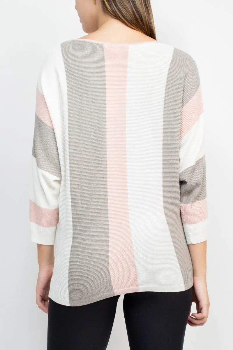 Cyrus Boat Neck 3/4 Sleeve Multi Color Knit Sweater