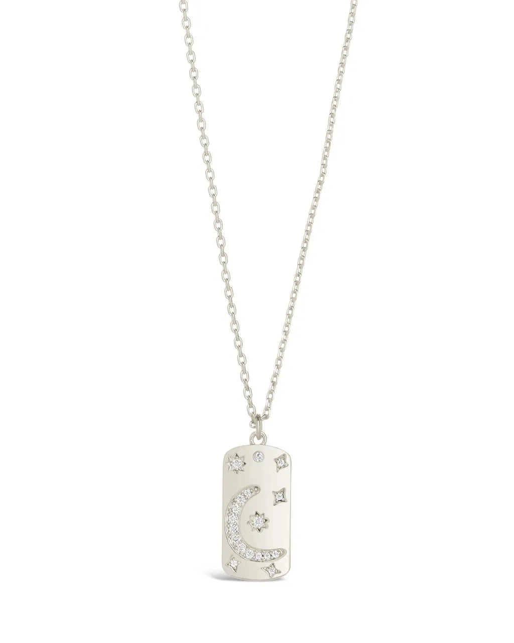 CZ Celestial Dog Tag Pendant Necklace