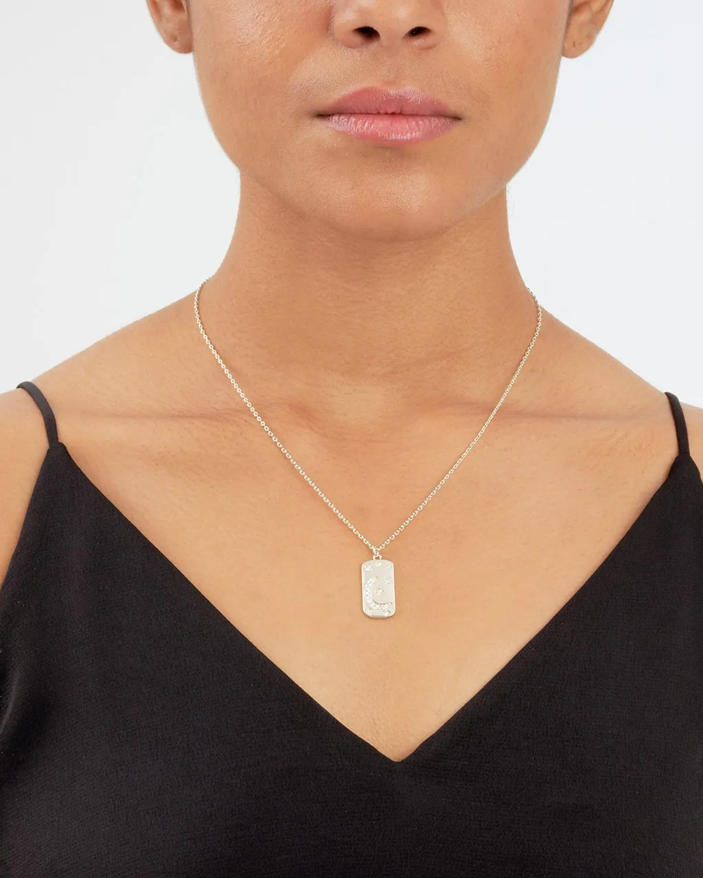 CZ Celestial Dog Tag Pendant Necklace