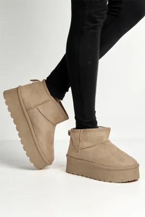Dahl Faux Fur Lining Chunky Sole Ankle Boots in Taupe