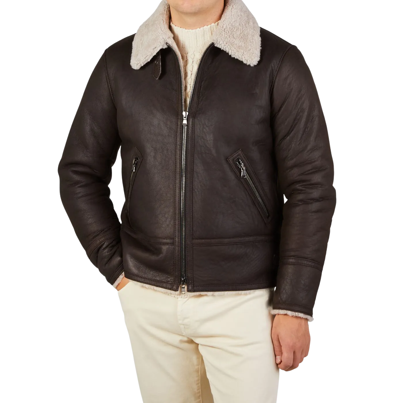 Dark Brown Leather Alim Flight Jacket