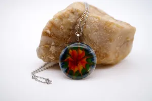 Dark Tie Dye look fused glass Circle pendant necklace jewelry, rainbow color on 20 inch steel chain