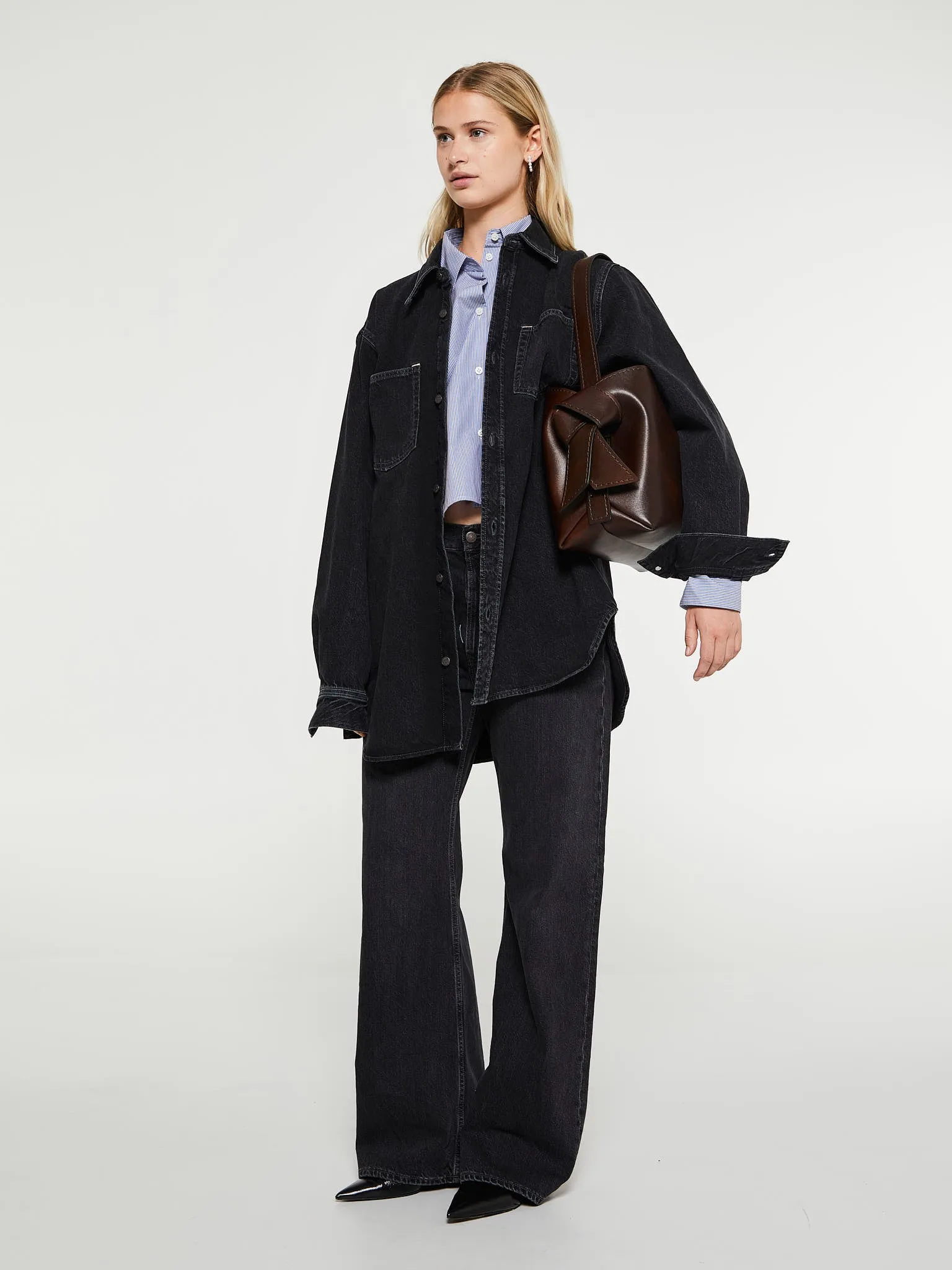 Denim Button-Up Shirt in Black