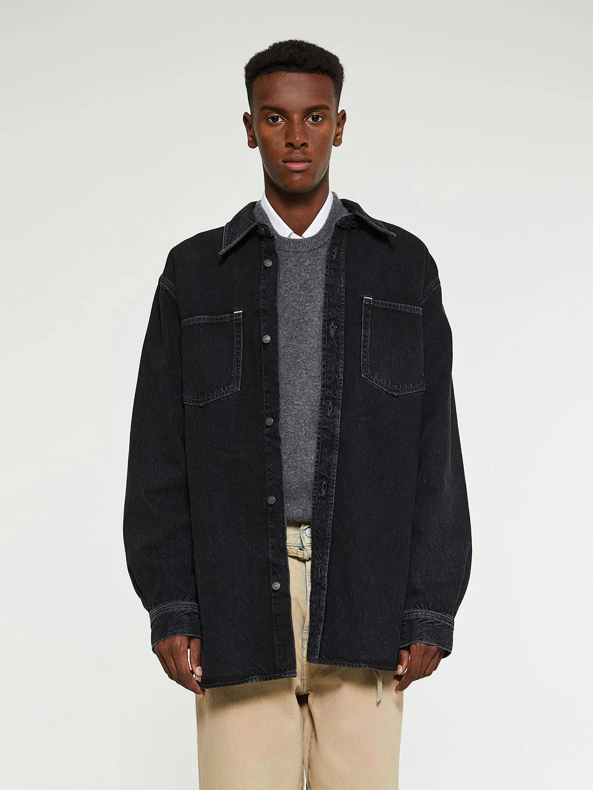 Denim Button-Up Shirt in Black