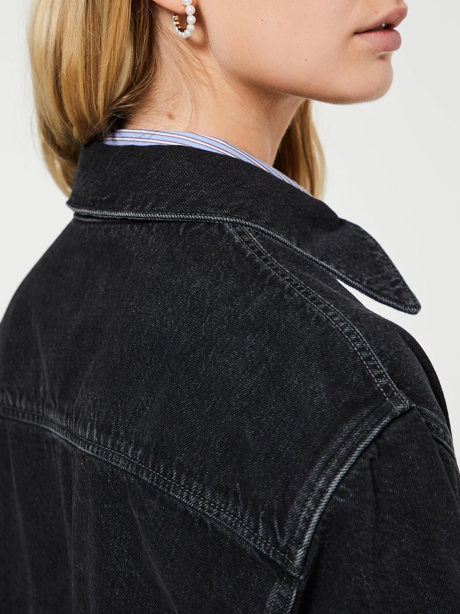 Denim Button-Up Shirt in Black
