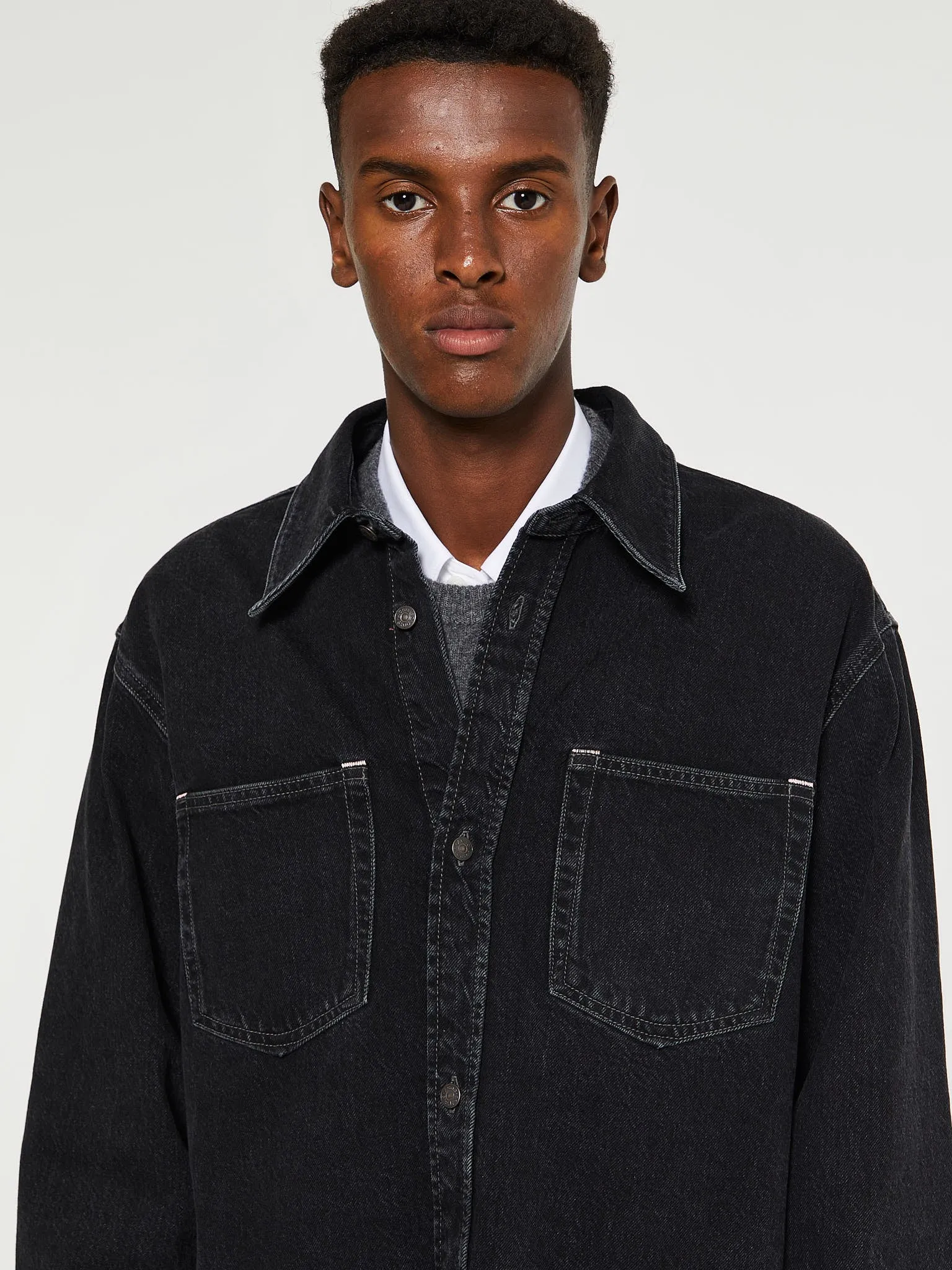Denim Button-Up Shirt in Black