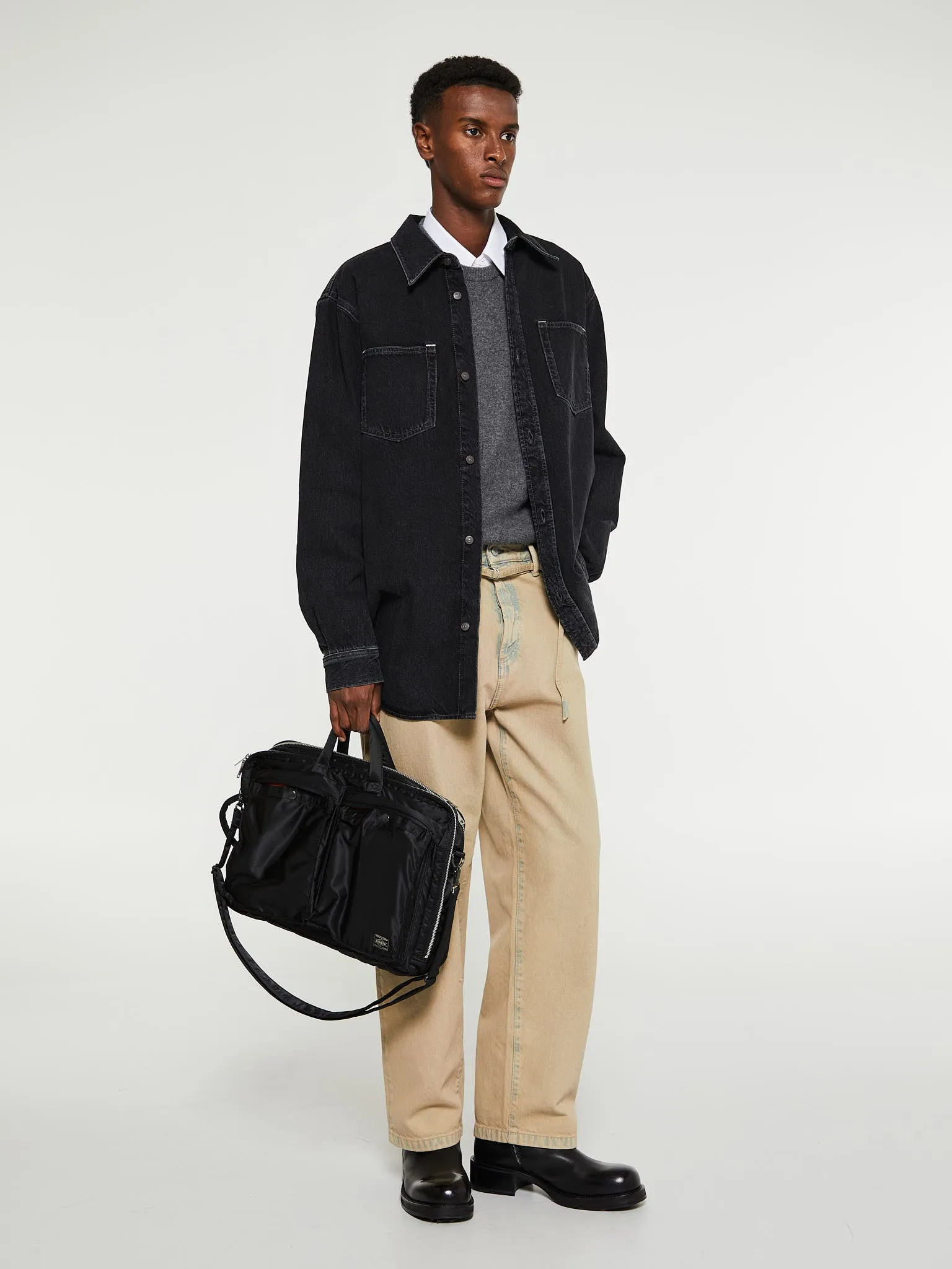 Denim Button-Up Shirt in Black