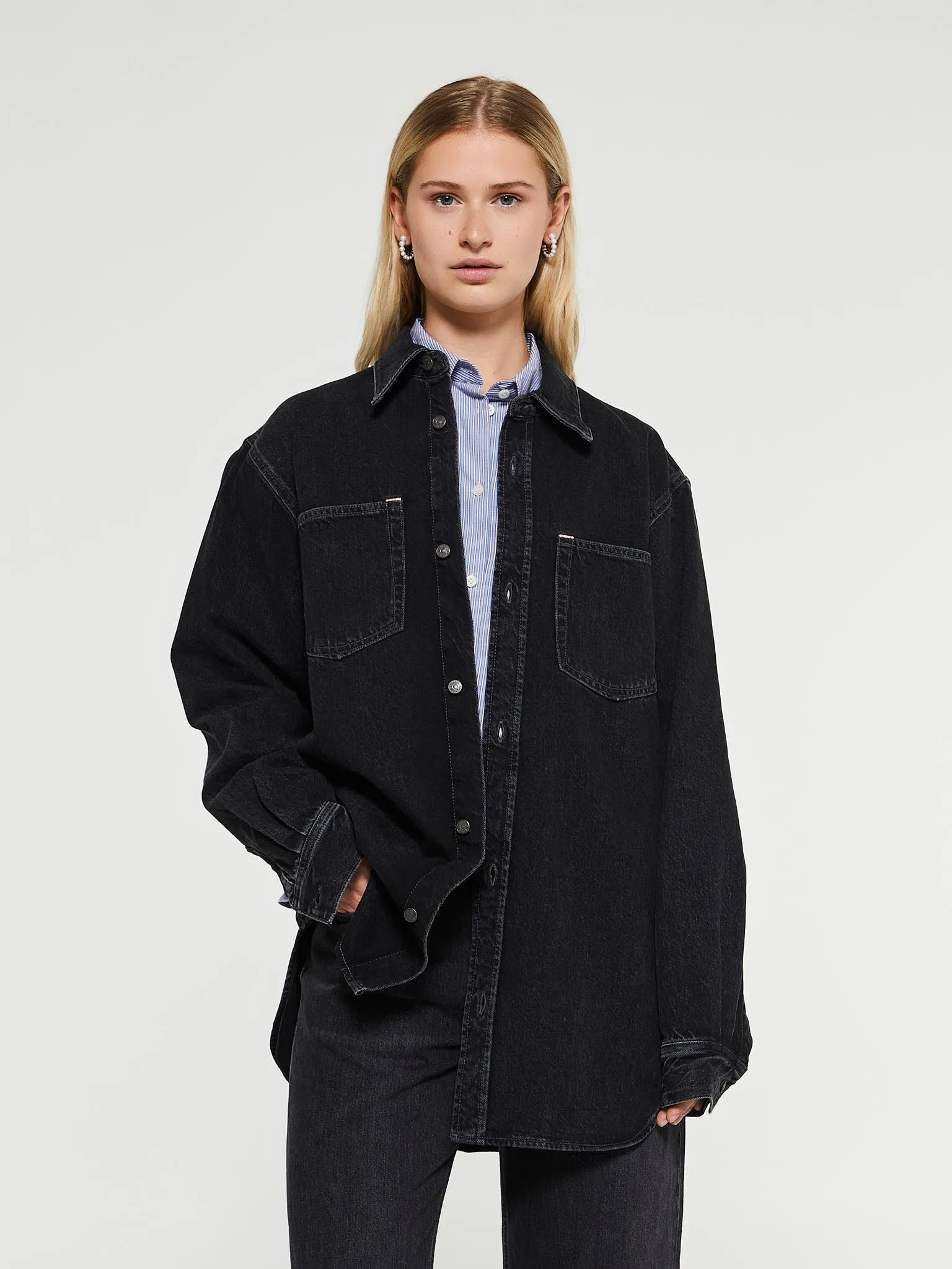 Denim Button-Up Shirt in Black