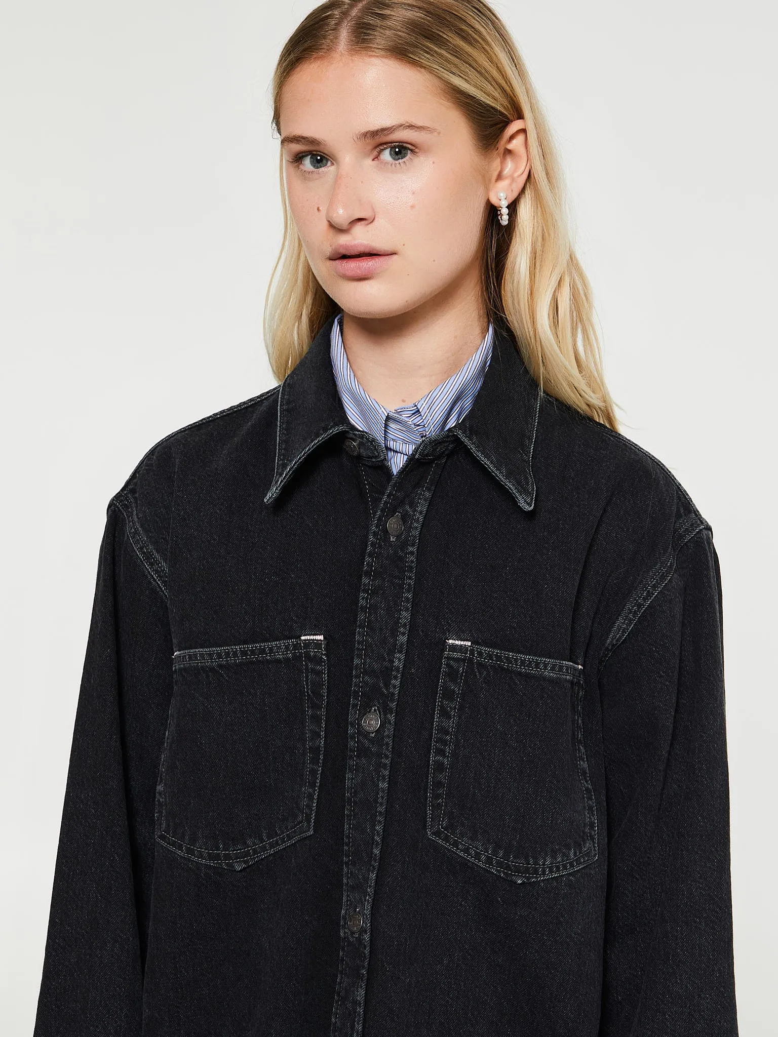 Denim Button-Up Shirt in Black