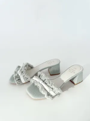 Denim Ruffle Bow Heel