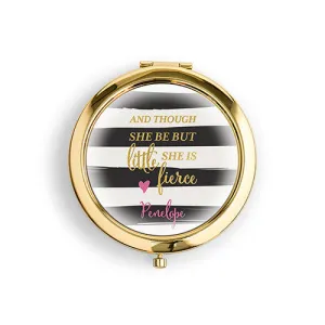 Designer Compact Mirror - Little But Fierce Print Gold Gold