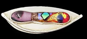 Designer Sucherman Sterling Abstract Modernist 3D Art Glass Brooch 1990s