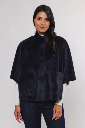 Dewi Faux Fur Cape - Navy