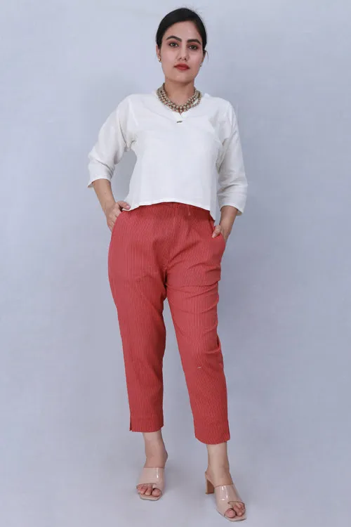 Dharan 'Coral Narrow Pant' Coral Woven Pants