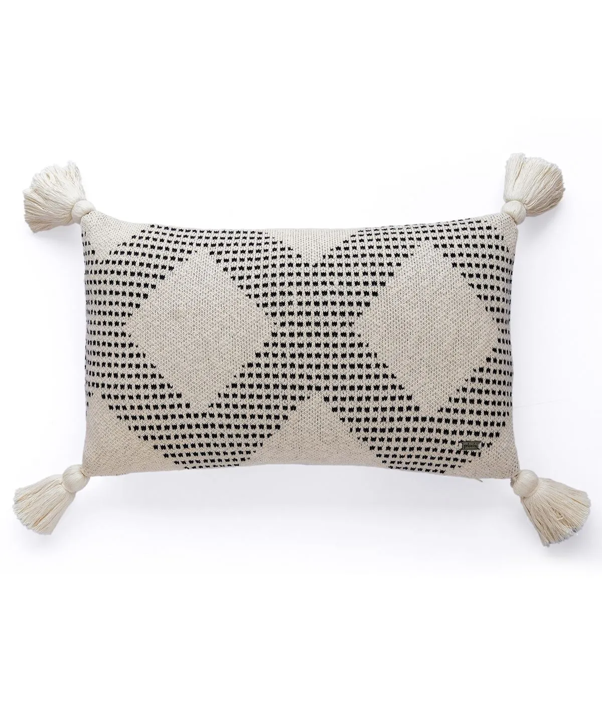 Diamond Check Cotton Knitted Decorative Natural & Black Color 12 x 20 Inches Pillow Covers