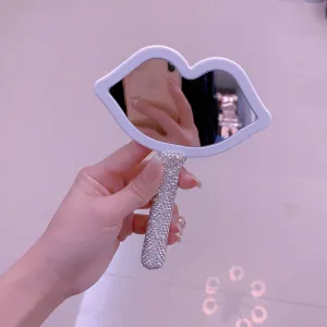 Diamond Hand Mirror Love Lip Small Heart Mirror Female Handle Makeup Cosmetic Beauty Tools Handheld Vanity Make Up Mirror