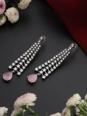Diamond Lines With Pink Drop Earring