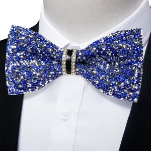 DiBanGu Imitation Crystal Bowtie Gorgeous Plastic Blue Silver Diamond Men's Pre-Bow Tie