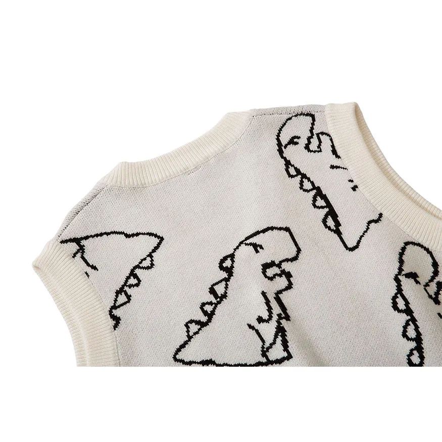 Dinosaur Printed Vest Sweater