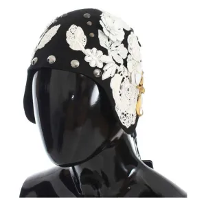 Dolce & Gabbana Elegant Black Floral Wool Cloche Hat
