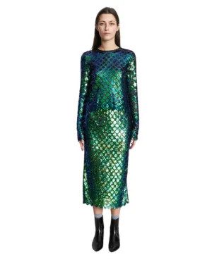 Dolores Sequin Skirt In Aqua Blue