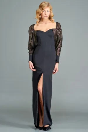 Draped Metallic Mesh and Faille Gown