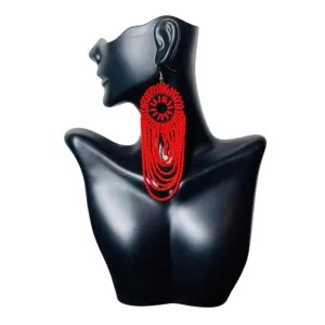 Dream Catcher Beaded Earrings, Red