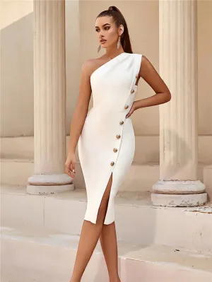DressBetty - 2024 Fashion Diagonal Collar Sleeveless Button Slim Bodycon Dress