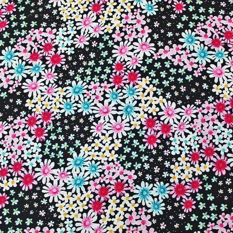 Dressmaking Polyester Marocain - Black - Floral Chains
