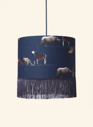 Drum Fringe Lampshade - Navy Endangered Animals