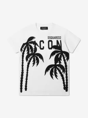 Dsquared2 Boys Icon Palm Trees T-Shirt In White