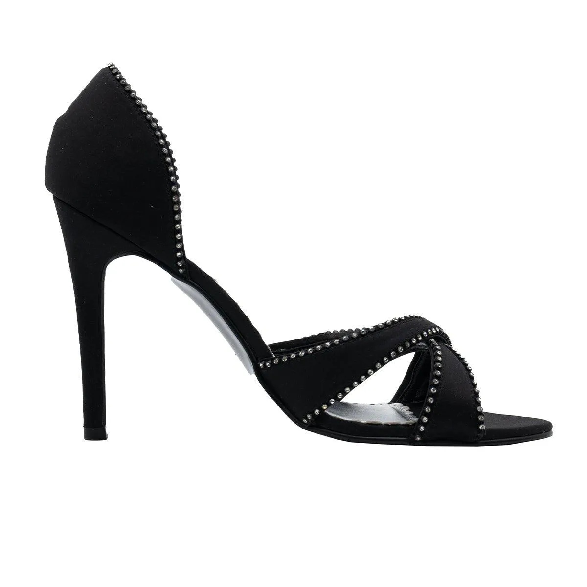 Dune Studded Peep Toe Fabric Black Colour For Women