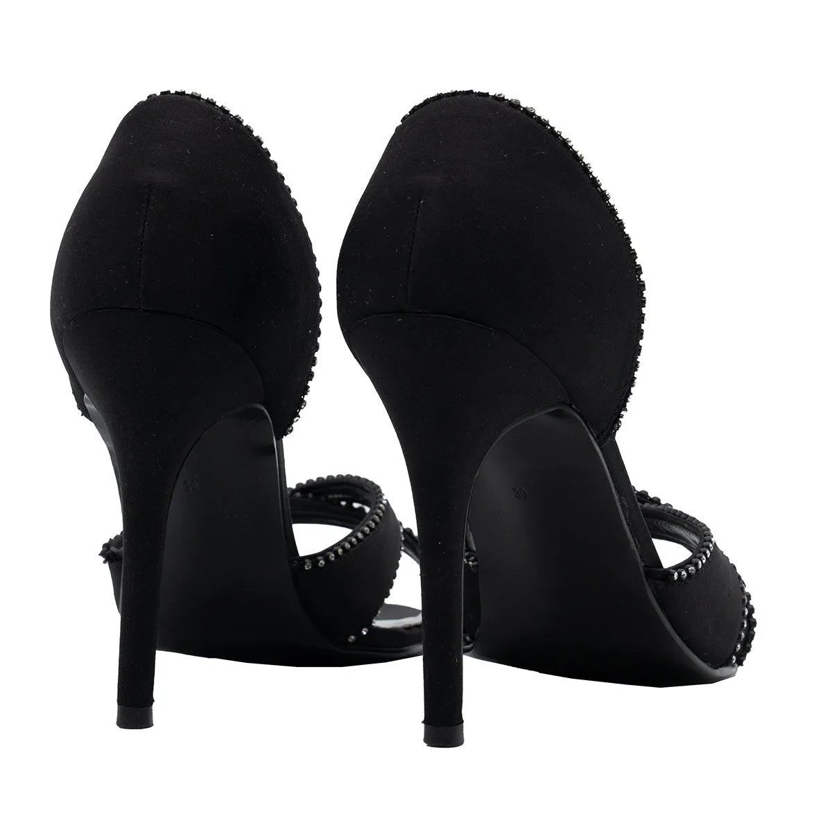Dune Studded Peep Toe Fabric Black Colour For Women
