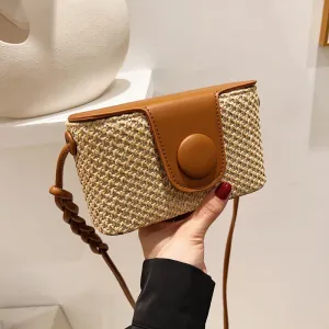 DUNNMALL Summer New Straw Box Bag Fashion Shoulder Messenger Bag Beach Vacation Style Simple Western Style Small Square Bag