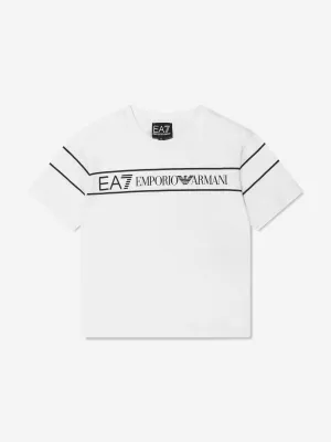 EA7 Emporio Armani Boys Train Extended Logo T-Shirt in White