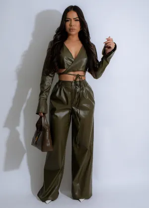 Earthbound Edge Faux Leather Pant Set Green