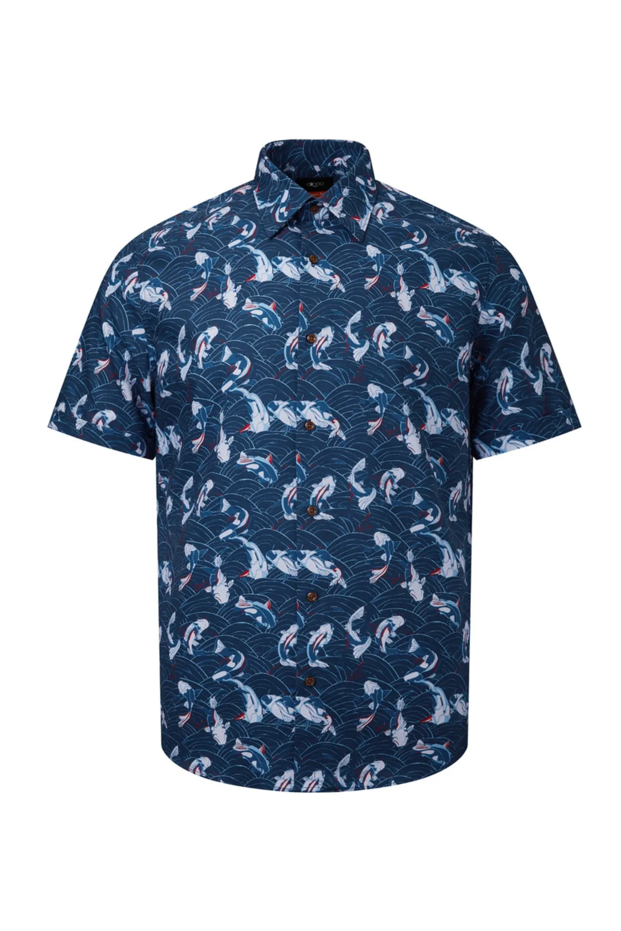 Easy Care Koi All Over Print Cotton Oxford Smart Fit Short Sleeve Casual Shirt