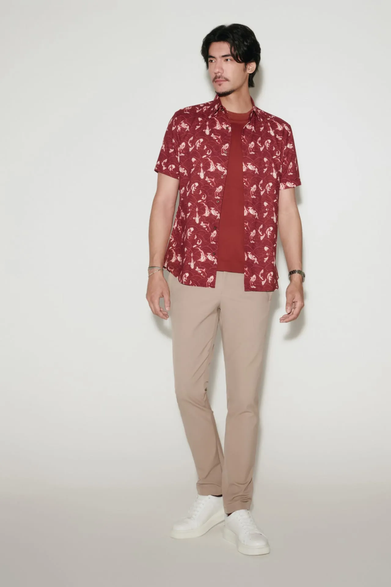 Easy Care Koi All Over Print Cotton Oxford Smart Fit Short Sleeve Casual Shirt