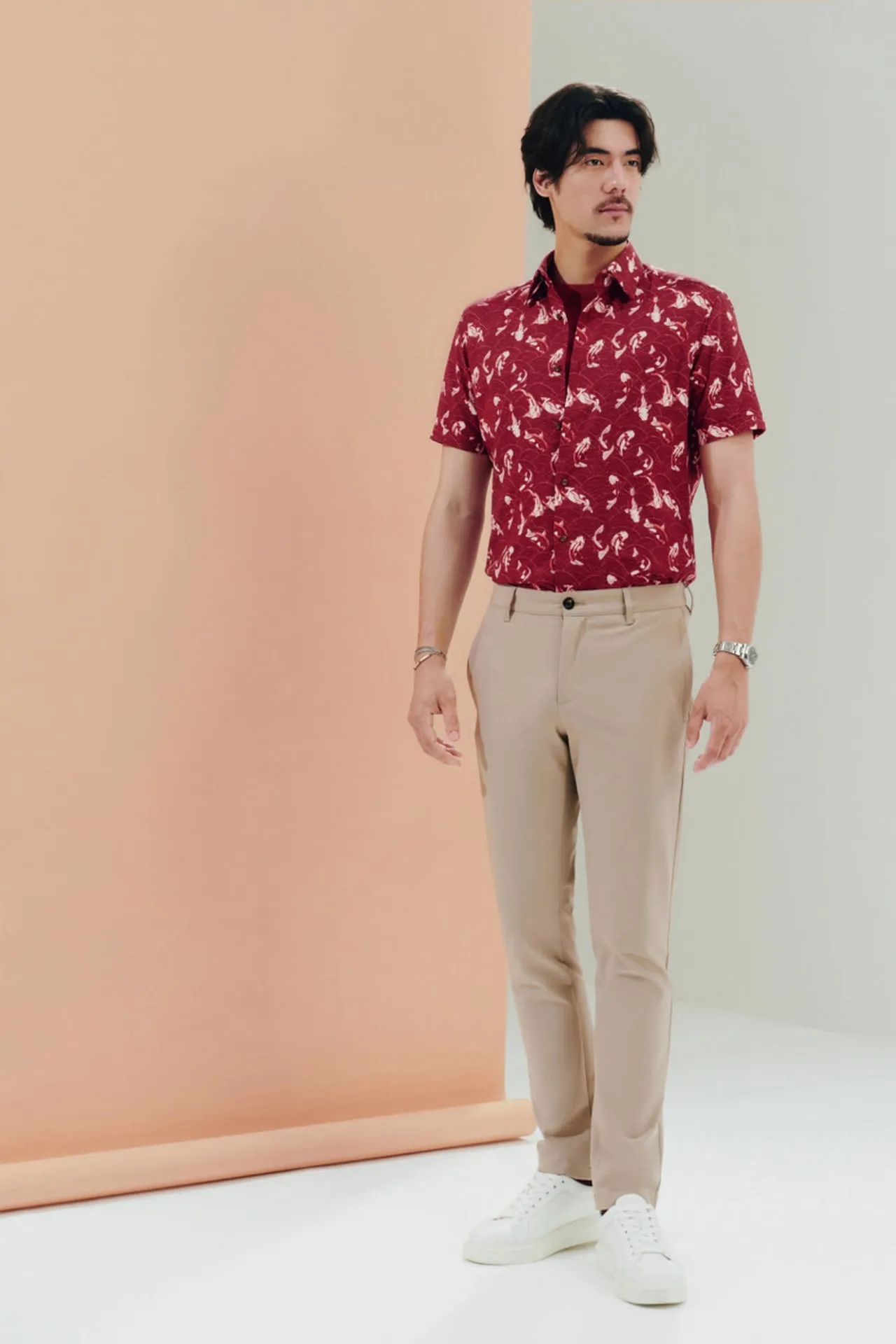 Easy Care Koi All Over Print Cotton Oxford Smart Fit Short Sleeve Casual Shirt
