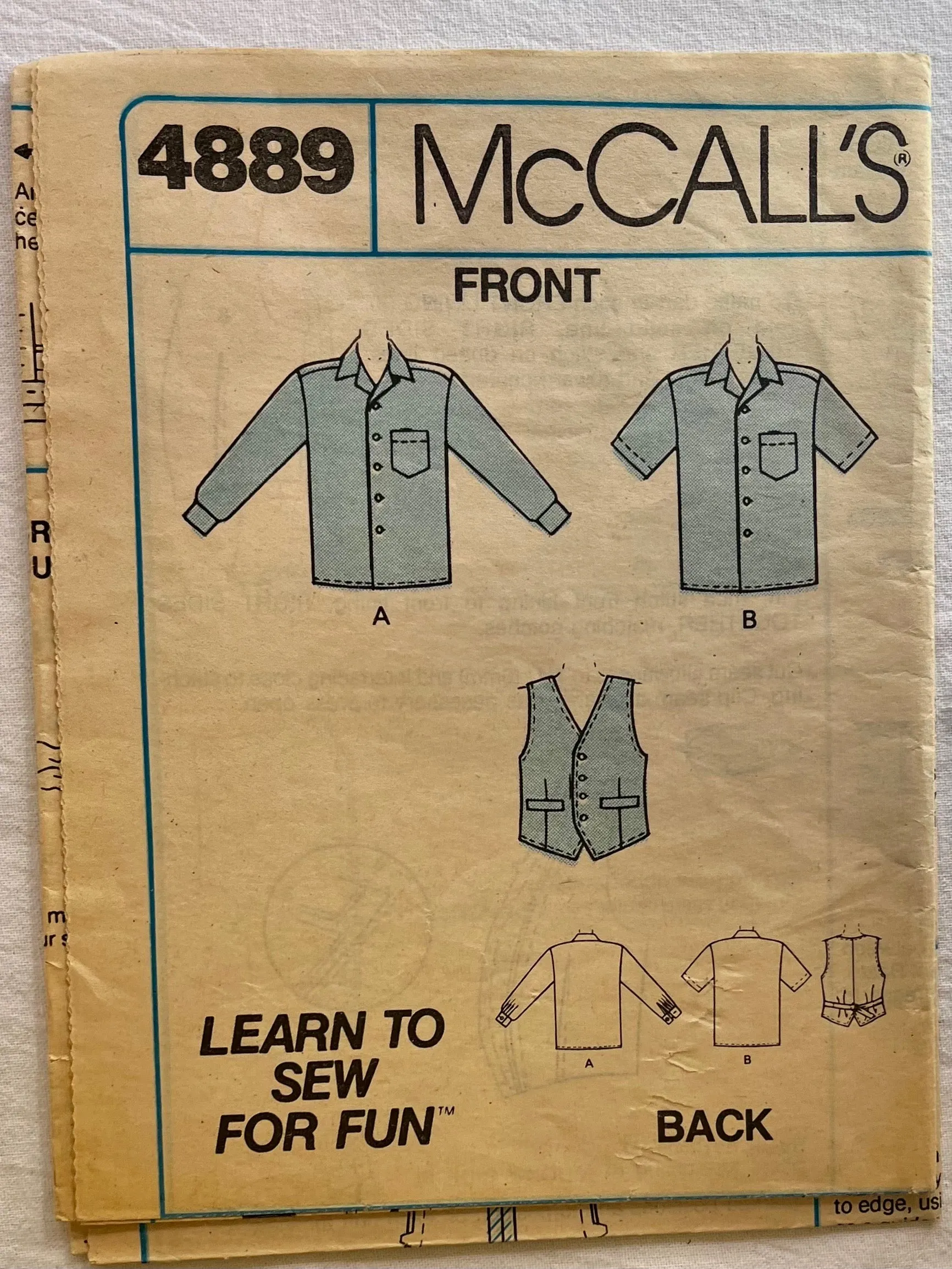 Easy McCall's 4889 CUT Men's Wear Size 44