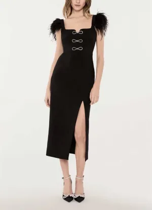 Elegant Feather Trim Bandage Gown