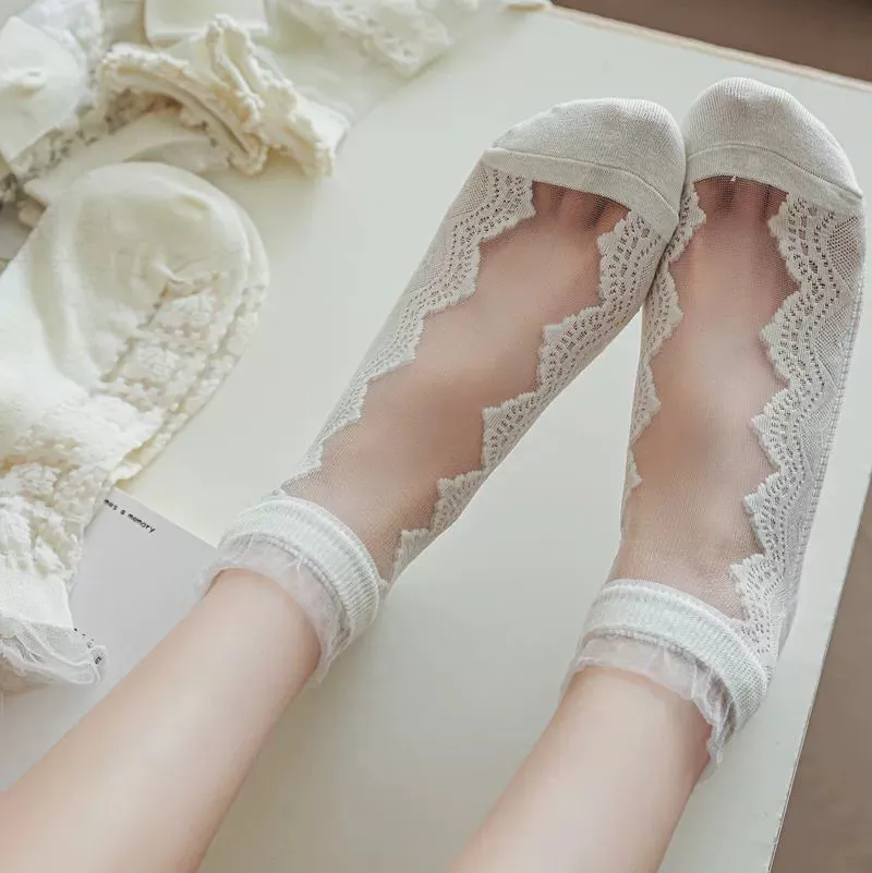 Elegant Floral Geometric Silk Card Stockings
