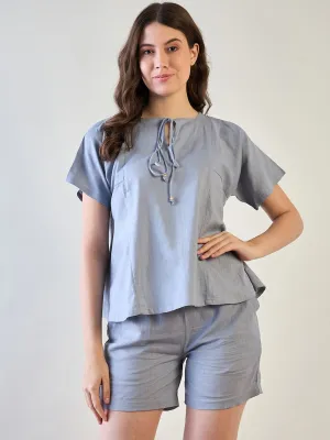 Elegant Grey  Linen Top and Shorts Set