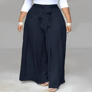Elegant High Waist Solid Work Loose Trousers