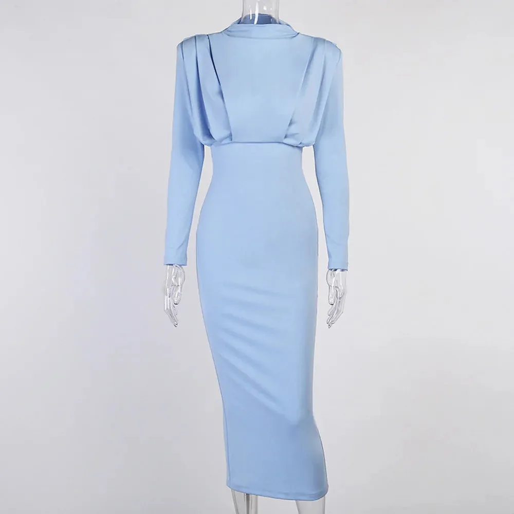 Elegant Office Lady Maxi Dresses For Women Long Sleeve