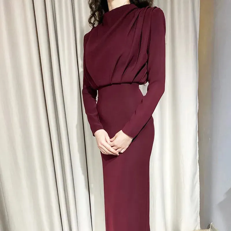 Elegant Office Lady Maxi Dresses For Women Long Sleeve