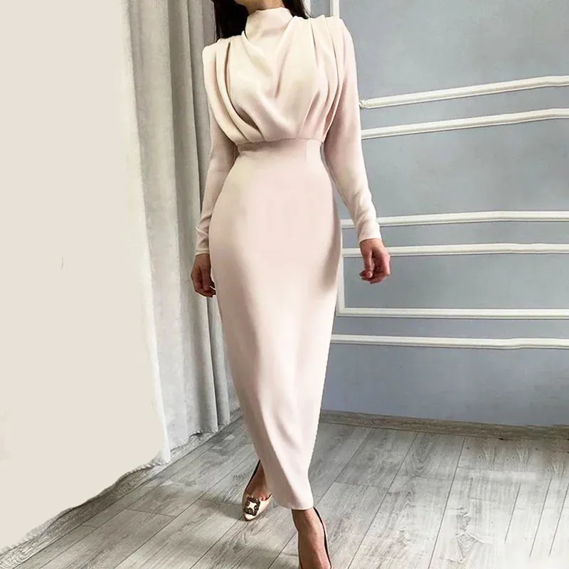 Elegant Office Lady Maxi Dresses For Women Long Sleeve