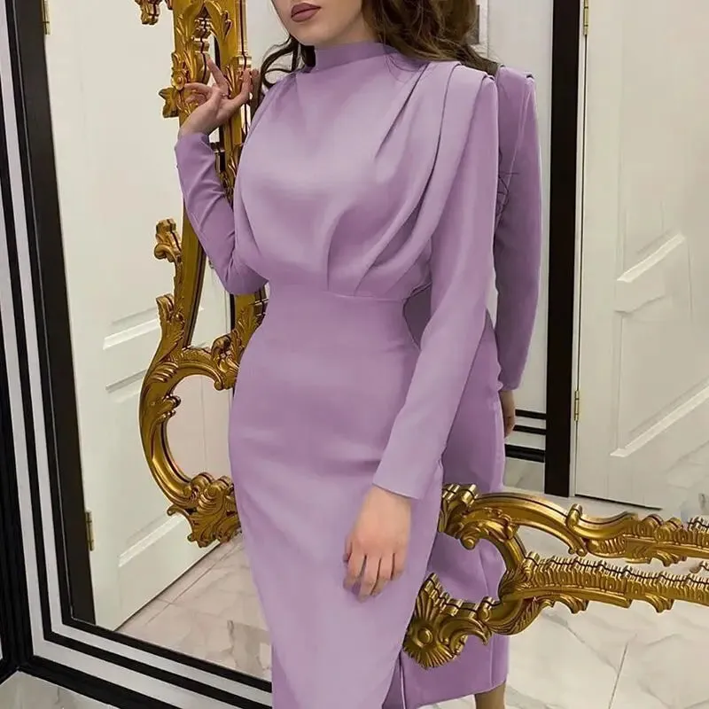 Elegant Office Lady Maxi Dresses For Women Long Sleeve